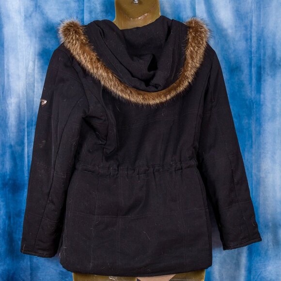 Anne Klein Black Winter Winter Jacket w a Fur Trimmed Hood Size S - Picture 3 of 4